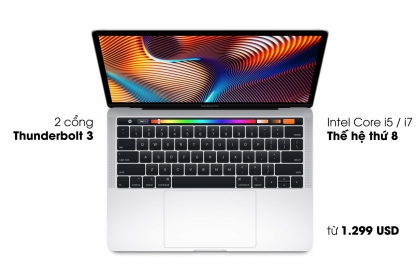 MacBook Pro 13-inch 2019 thêm Touch Bar, Touch ID, Intel thế hệ 8, 2 cổng Thunderbolt 3, từ $1.299