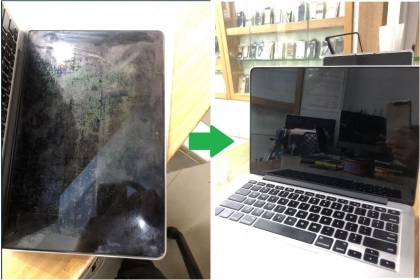 xử lý màn hình retina bị hư lớp chống lóa , repair , clean retina screen dirty