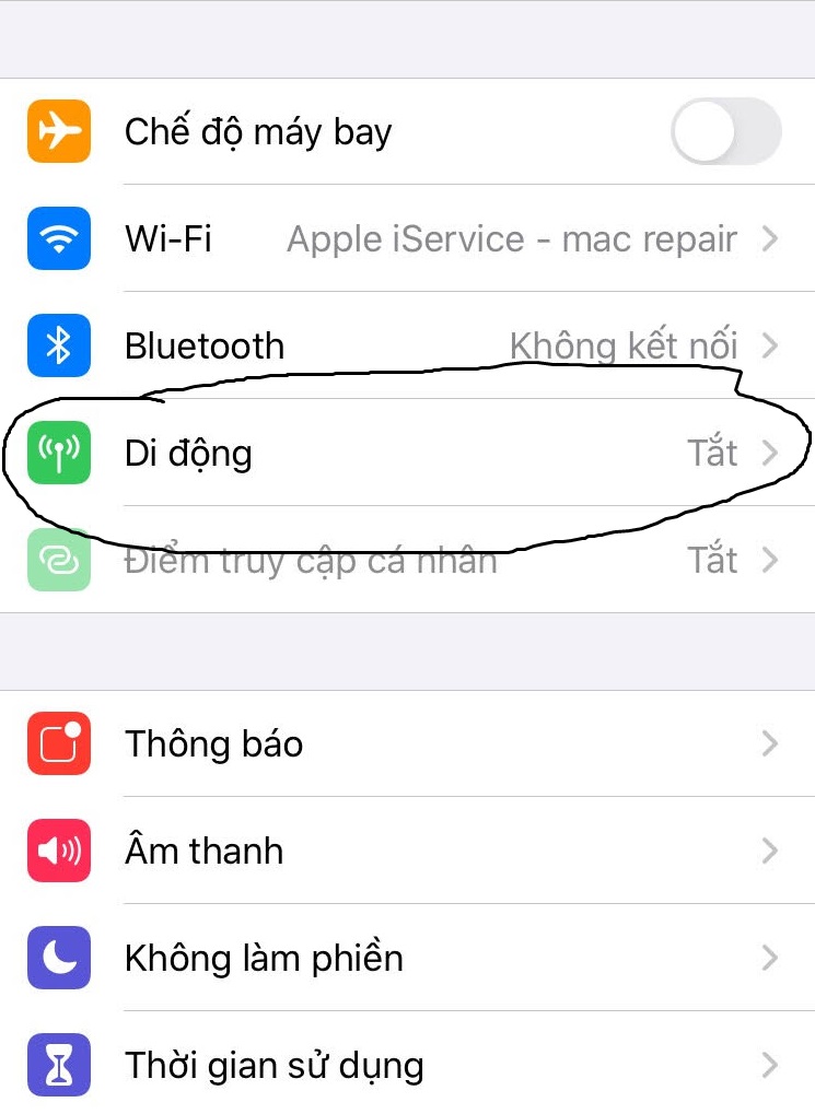 iphone không có dich vụ 